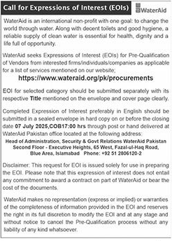 WaterAid Islamabad Tender Notice